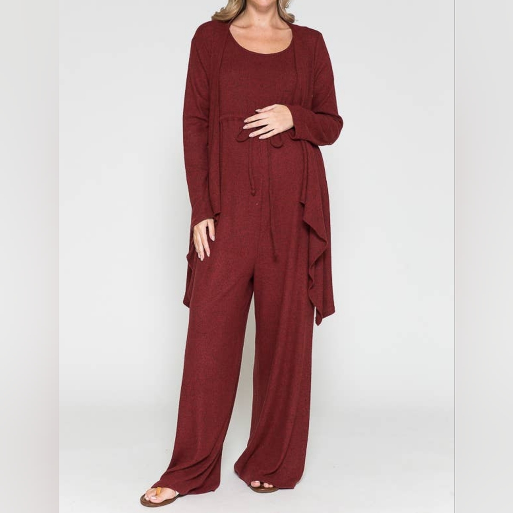 Maternity jumpsuit with cardigan